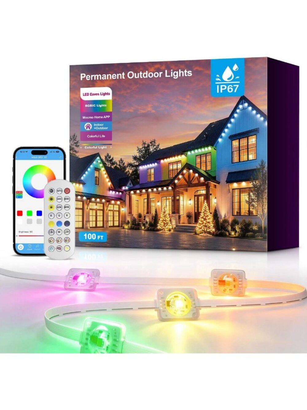 100FT Smart LED Outdoor Lights, 16 Million Colors, App-Controlled, Waterproof